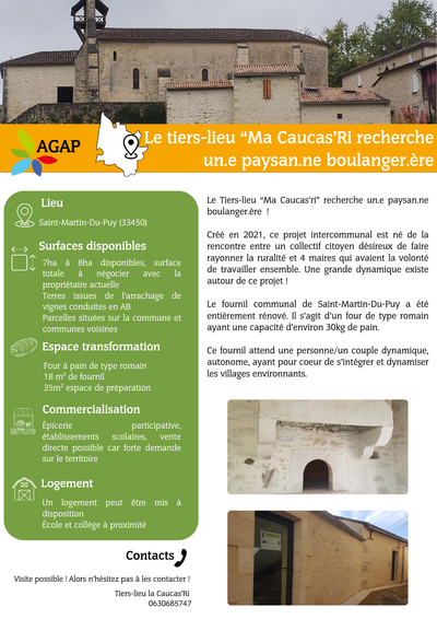 Le tiers lieu Macaucas'Ri recherche un-e paysan-ne boulanger-ère ! 
