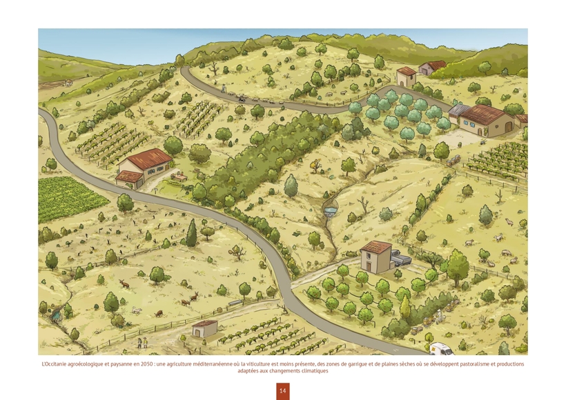 Une agriculture méditerranéenne où la viticulture est moins présente, des zones de garrigue et de plaines sèches où se développent pastoralisme et productions adaptées aux changements climatiques